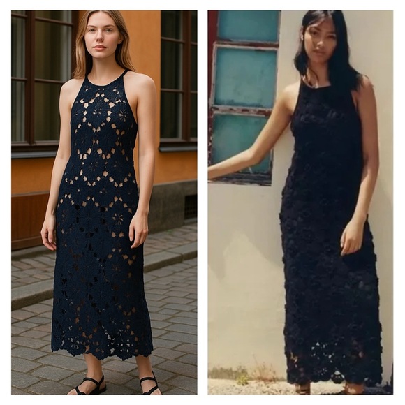Zara Special Edition Crochet Knit Halter Dress Swim Coverup Black Sz XS-S - Picture 1 of 13
